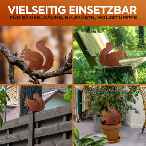 Rostiges Eichhörnchen sitzend - Baumstecker Edelrost Deko Höhe 25 cm x Breite 21 cm - Metall Rost Gartendeko