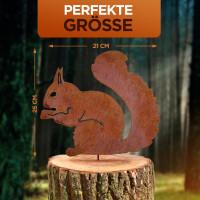 Rostiges Eichhörnchen sitzend - Baumstecker Edelrost Deko Höhe 25 cm x Breite 21 cm - Metall Rost Gartendeko