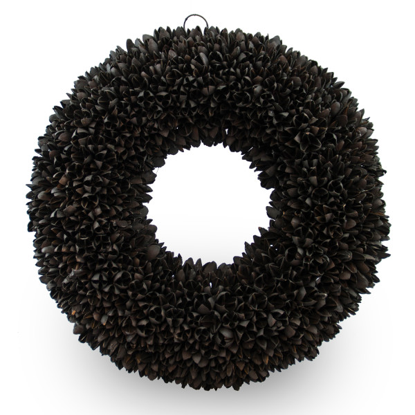 Dekokranz - Türkranz aus Bakuli-Früchten mit Ring zum aufhängen oder als Tischdekoration - dekorativer Kranz aus Naturmaterialien - handgefertigt (40cm, Schwarz)