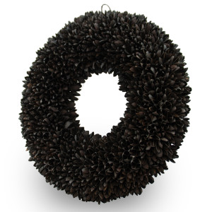 Dekokranz - Türkranz aus Bakuli-Früchten mit Ring zum aufhängen oder als Tischdekoration - dekorativer Kranz aus Naturmaterialien - handgefertigt (40cm, Schwarz)