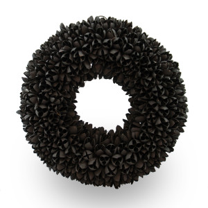 Dekokranz - Türkranz aus Bakuli-Früchten mit Ring zum aufhängen oder als Tischdekoration - dekorativer Kranz aus Naturmaterialien - handgefertigt (30cm, Schwarz)