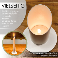 Modern minimalistischer Kerzenständer aus Metall - Deko Kerzenhalter lackiert für Tafelkerzen, Kommunionskerzen und Stabkerzen (2er Set für Taufkerze / Teelichter Ø-40mm, weiß)