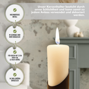 Modern minimalistischer Kerzenständer aus Metall - Deko Kerzenhalter lackiert für Tafelkerzen, Kommunionskerzen und Stabkerzen (2er Set für Taufkerze / Teelichter Ø-40mm, schwarz)