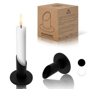 Modern minimalistischer Kerzenständer aus Metall - Deko Kerzenhalter lackiert für Tafelkerzen, Kommunionskerzen und Stabkerzen (2er Set für Tafelkerzen Ø-22mm, schwarz)