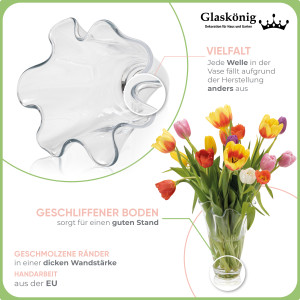 Glasvase - Höhe 23cm Ø ca.15cm - Moderne Blumenvase als Tulpenvase in geschwungener Form