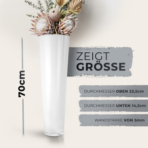 Konische Glas-Vase Konischer Zylinder weiß 70cm Ø 22,5cm