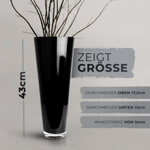 Konische Glas-Vase Konischer Zylinder schwarz 43cm Ø 18cm