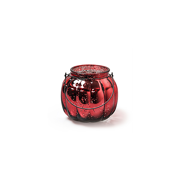 Glaslaterne Windlicht mit Henkel Pumpkin Kürbis Kerzenglas Laterne klein rot Ø 15 cm, H. 13 cm Dekoglas als Tischdekoration
