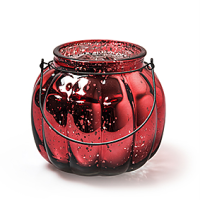 Glaslaterne Windlicht mit Henkel Pumpkin Kürbis Kerzenglas Laterne klein rot Ø 15 cm, H. 13 cm Dekoglas als Tischdekoration