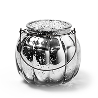 Glaslaterne Windlicht mit Henkel Pumpkin Kürbis Kerzenglas Laterne klein silber Ø 15 cm, H. 13 cm Dekoglas als Tischdekoration