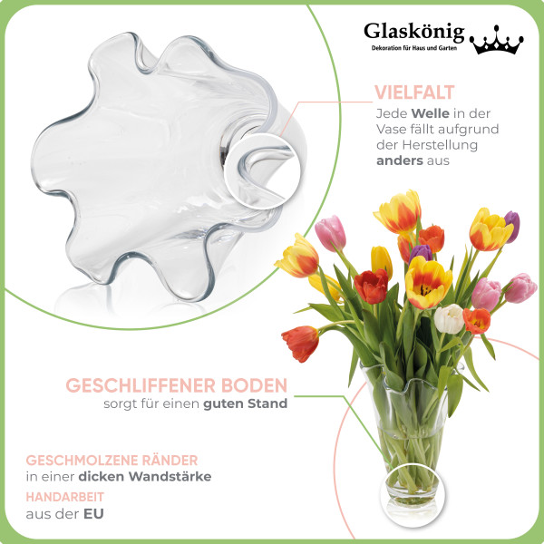 Glaskönig - Glas Vase Tulpenvase Waja Höhe 23cm Ø ca.15cm, 15,00 €