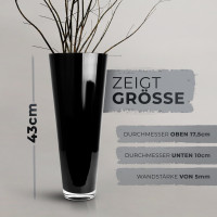 Große Konische Glas-Vase Konischer Zylinder schwarz 43cm Ø 18cm B-Ware