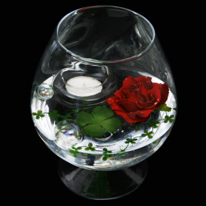 Deko-Glas Cognacglas klein Höhe 19cm Ø 10cm mit Dekoration Rose rot