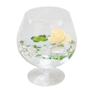 Deko-Glas Cognacglas klein Höhe 19cm Ø 10cm mit Dekoration Rose hellgelb