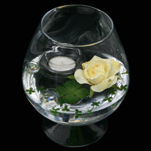 Deko-Glas Cognacglas klein Höhe 19cm Ø 10cm mit Dekoration Rose hellgelb