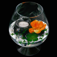 Deko-Glas Cognacglas klein Höhe 19cm Ø 10cm mit Dekoration Rose orange