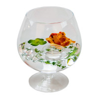 Deko-Glas Cognacglas klein Höhe 19cm Ø 10cm mit Dekoration Rose braun-rot