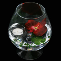 Deko-Glas Cognacglas klein Höhe 19cm Ø 10cm mit Dekoration Orchidee rot