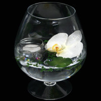 Deko-Glas Cognacglas klein Höhe 19cm Ø 10cm mit Dekoration Orchidee weiß