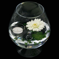 Deko-Glas Cognacglas klein Höhe 19cm Ø 10cm mit Dekoration Gerbera weiß